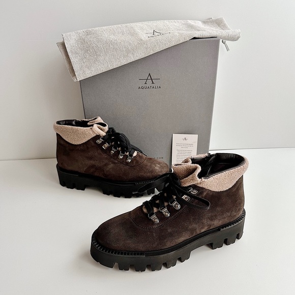✨New AQUATALIA Angie Suede & Recycled Cashmere Lace Up Lugged Booties 8.5M - Picture 1 of 10